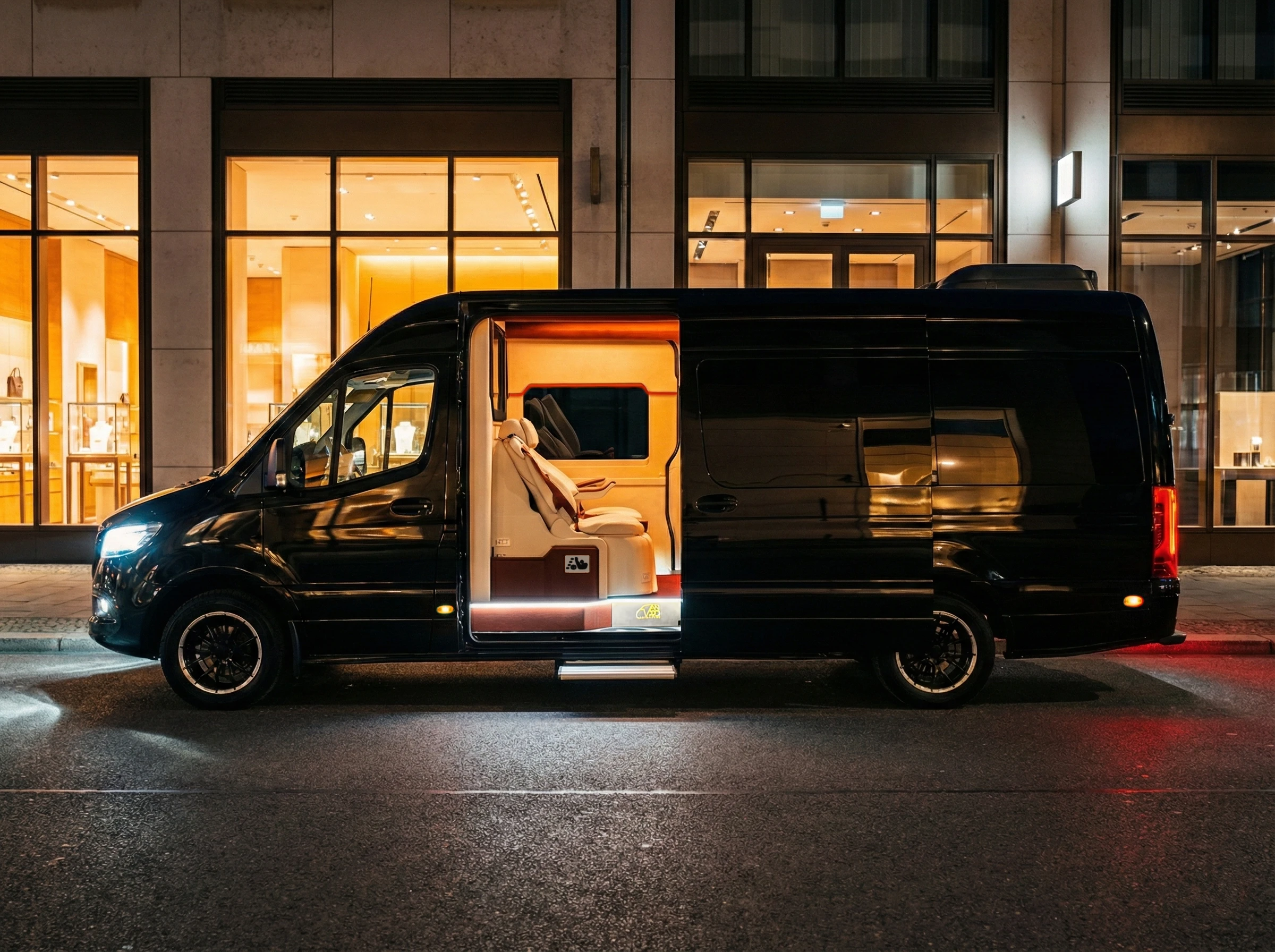 Wynajem samochodu z kierowcą Łódź – Panther Cars JetVan nocą
